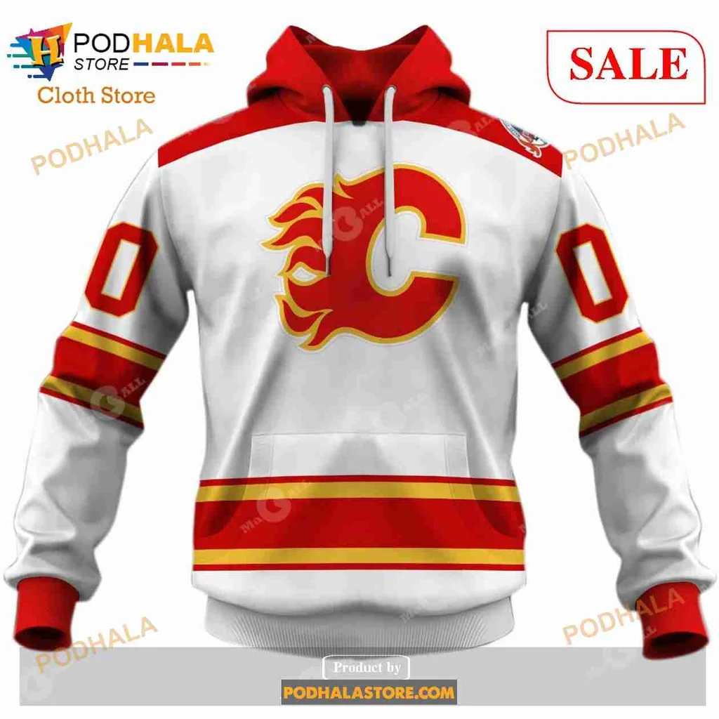 Calgary Flames Vintage Hoodie With Flames Logo And Stripes