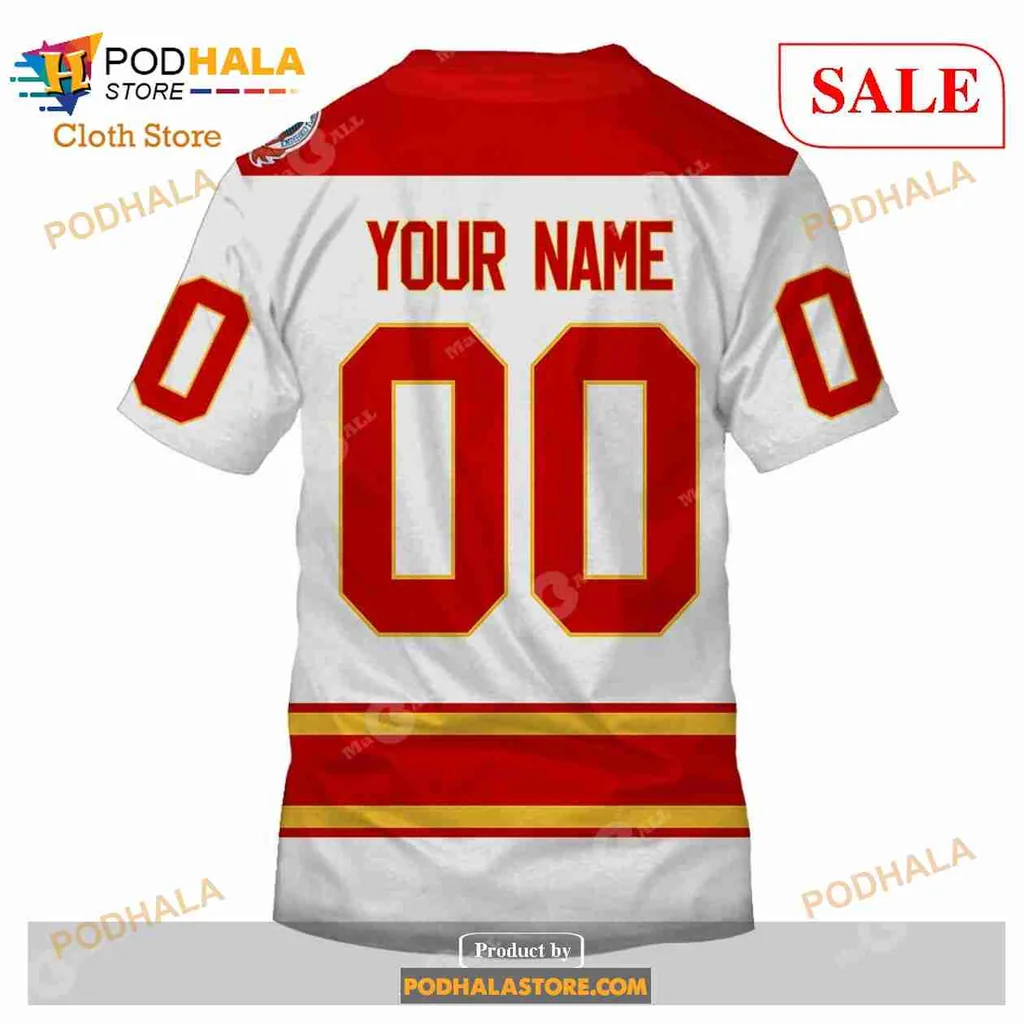 Calgary Flames Vintage Hoodie With Flames Logo And Stripes - Product View 6 Calgary Flames Vintage Hoodie With Flames Logo And Stripes - Product View 6