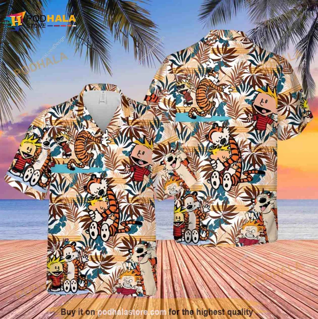 Calvin And Hobbes Hawaiian Shirt, Playful Cartoon Summer Design