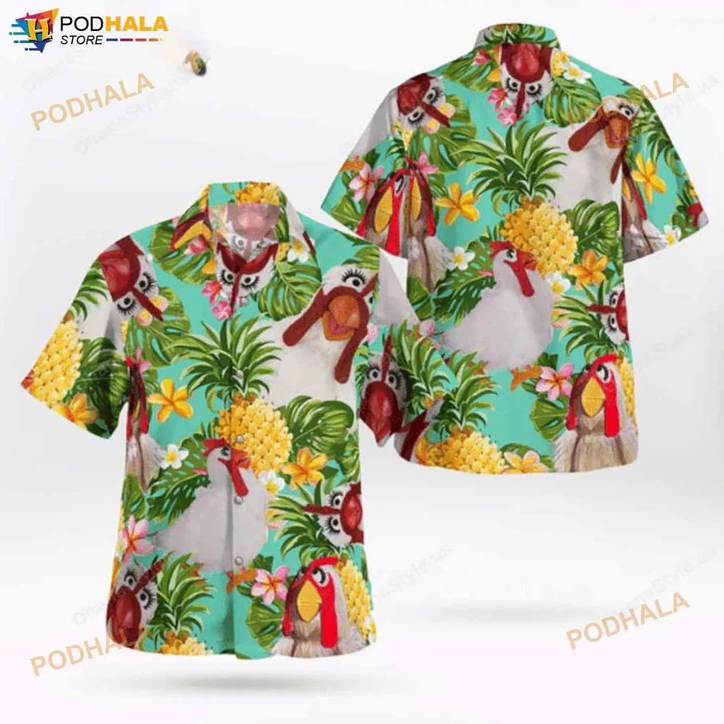Camilla The Chicken Hawaiian Shirt, Tropical Pineapple Design