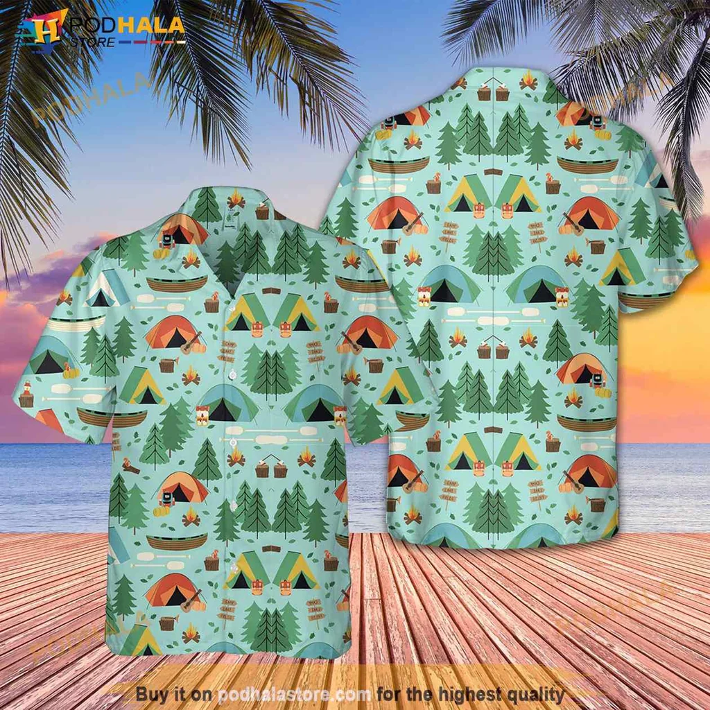 Camping Adventure Hawaiian Shirt With Colorful Tents And Trees