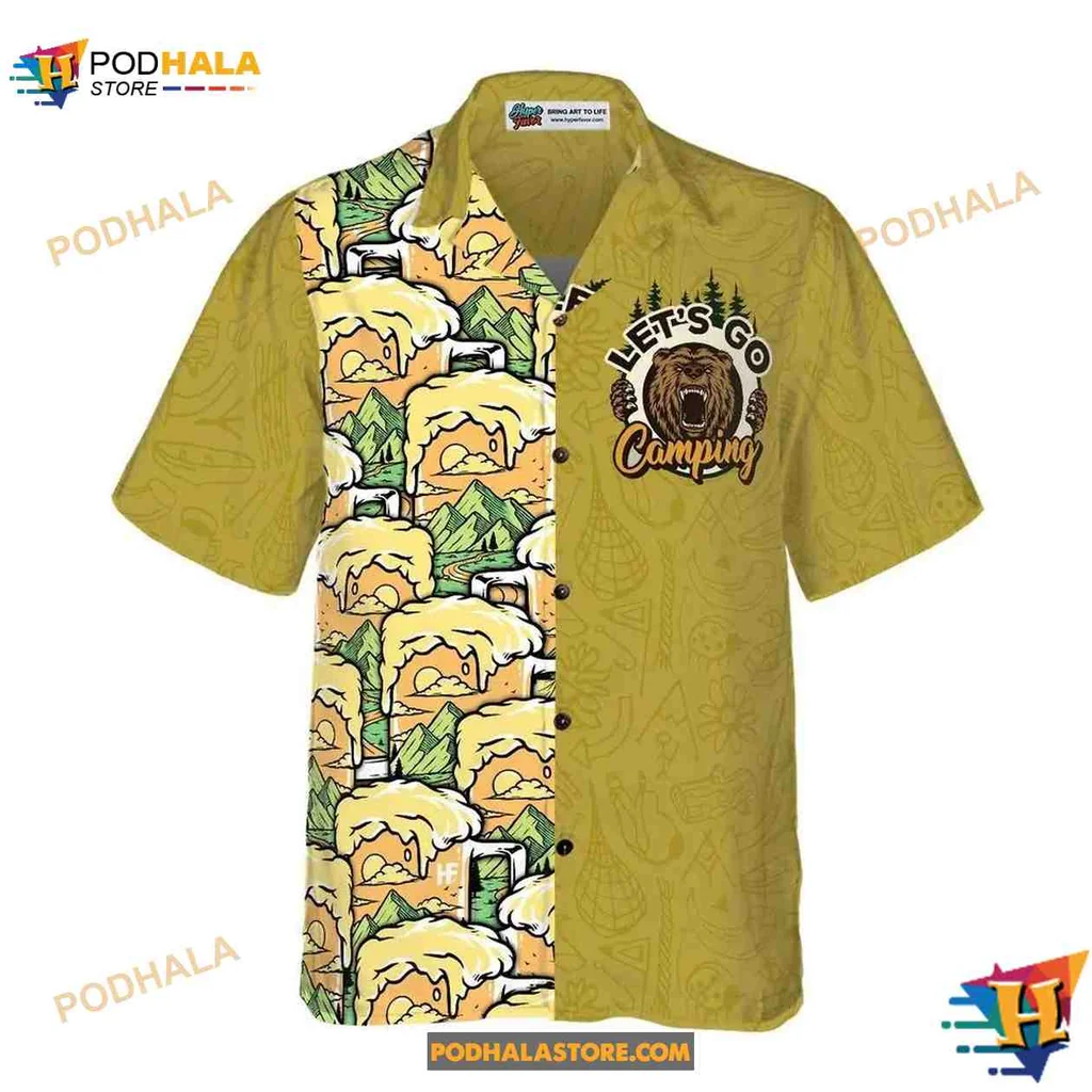 Camping Bear Aloha Shirt, Lets Go Camping Design For Outdoor Lovers