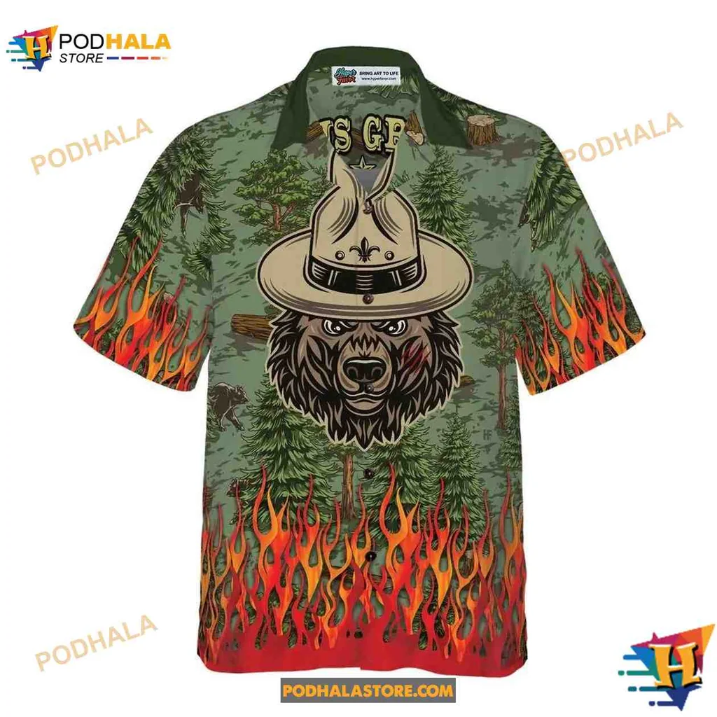 Camping Sheriff Bear Hawaiian Shirt, Bold Graphic Aloha Style