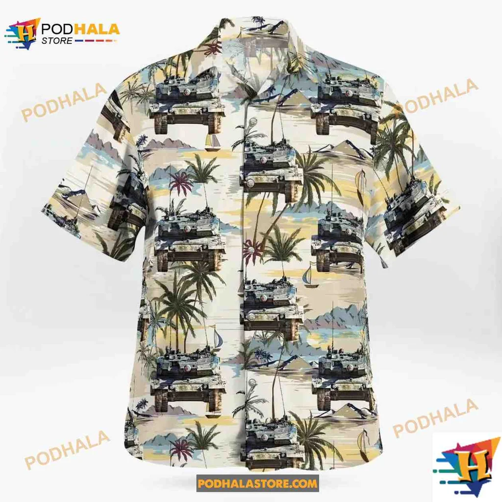 Canadian Army Leopard Tank Hawaiian Shirt With Tropical Design