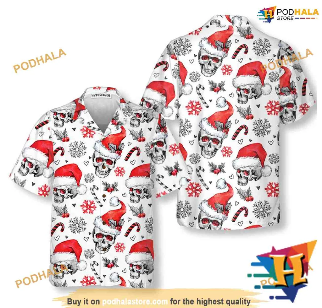 Candy Cane Skulls Hawaiian Shirt, Fun Christmas Aloha Shirt