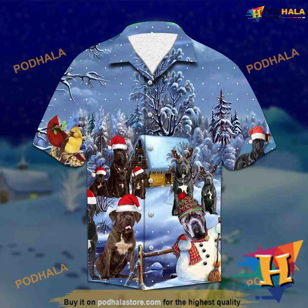 Cane Corso Christmas Hawaiian Shirt With Festive Santa Hats