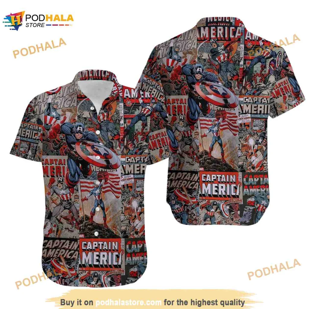 Captain America Aloha Hawaiian Shirt Featuring Iconic Shield Design