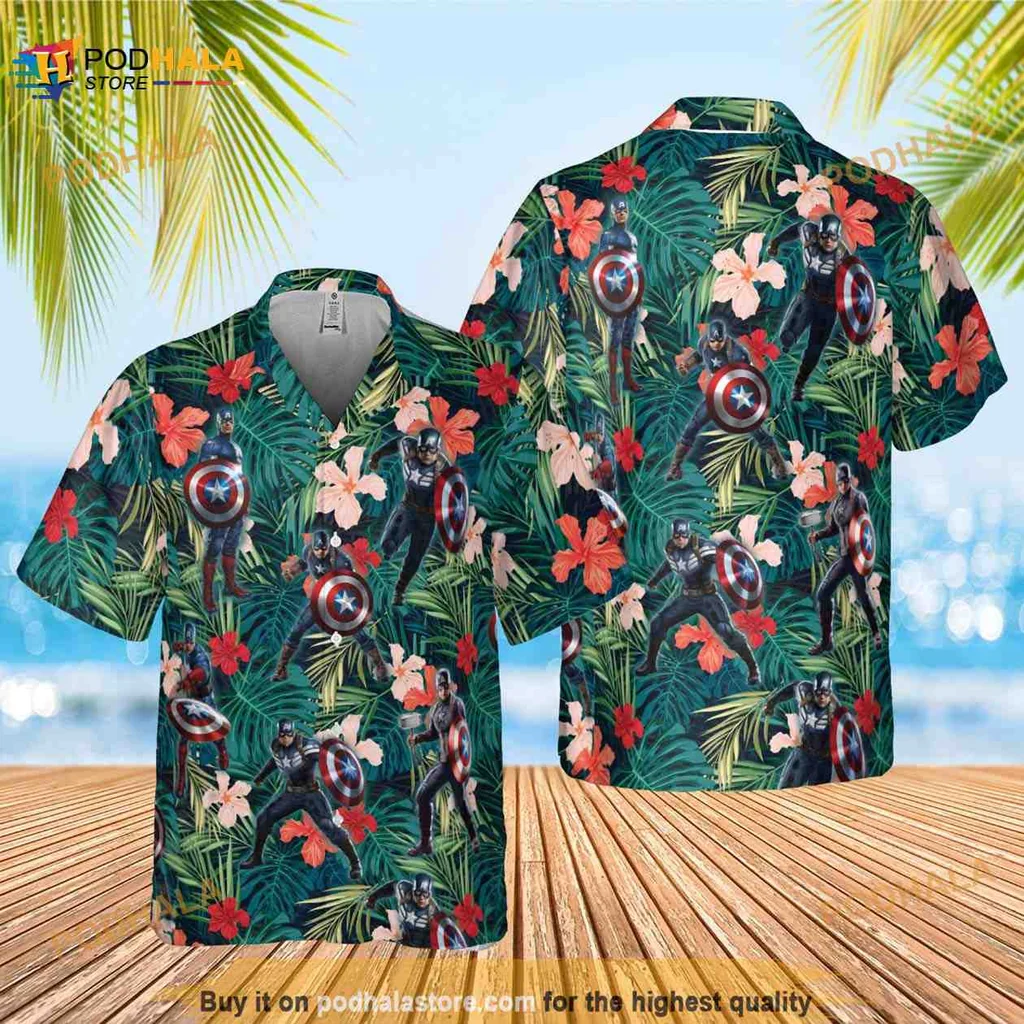 Captain America Tropical Hawaiian Shirt With Colorful Hibiscus Design