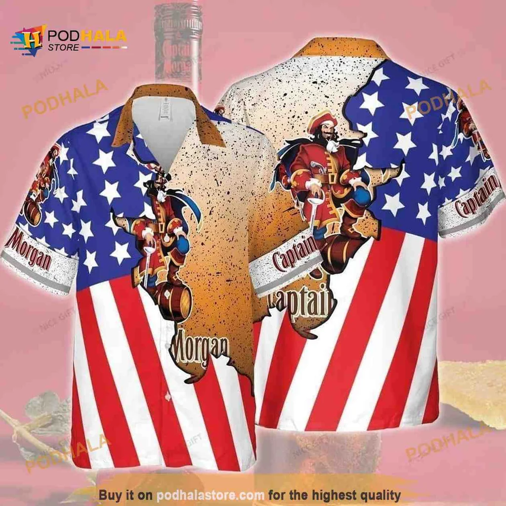 Captain Morgan American Flag Hawaiian Shirt With Pirate Design