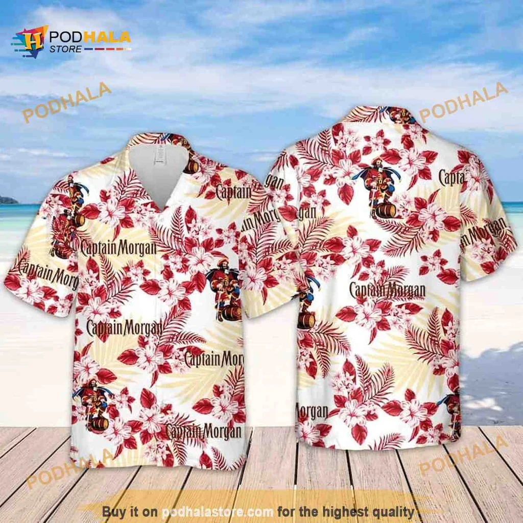 Captain Morgan Hibiscus Hawaiian Shirt, Tropical Floral Design For Beach Lovers