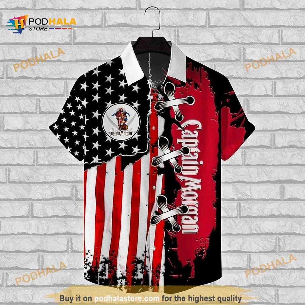Captain Morgan Patriotic Hawaiian Shirt With American Flag Design