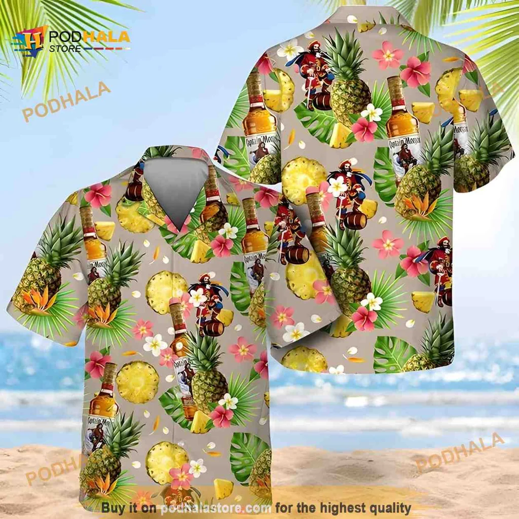 Captain Morgan Pineapple Hawaiian Shirt With Tropical Hibiscus Design