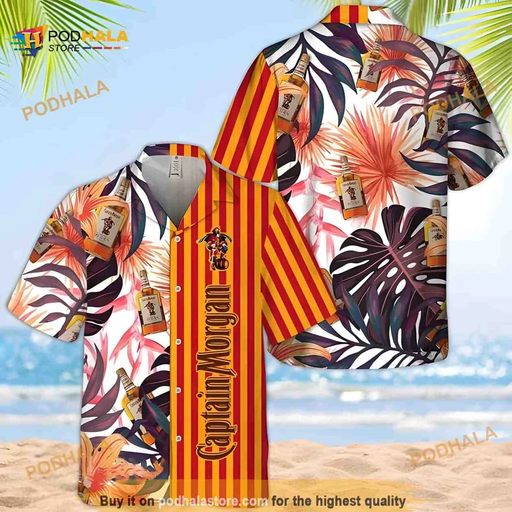 Captain Morgan Tropical Hawaiian Shirt, Colorful Foliage And Palm Leaves