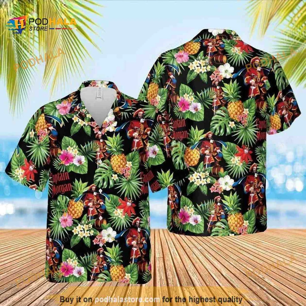 Captain Morgan Tropical Hawaiian Shirt With Colorful Floral Design
