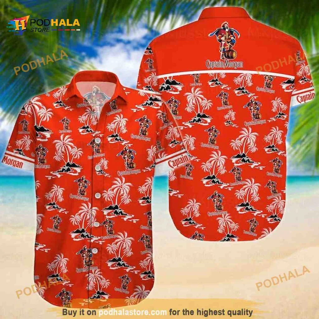 Captain Morgan Tropical Hawaiian Shirt With Island Pattern And Beach Elements