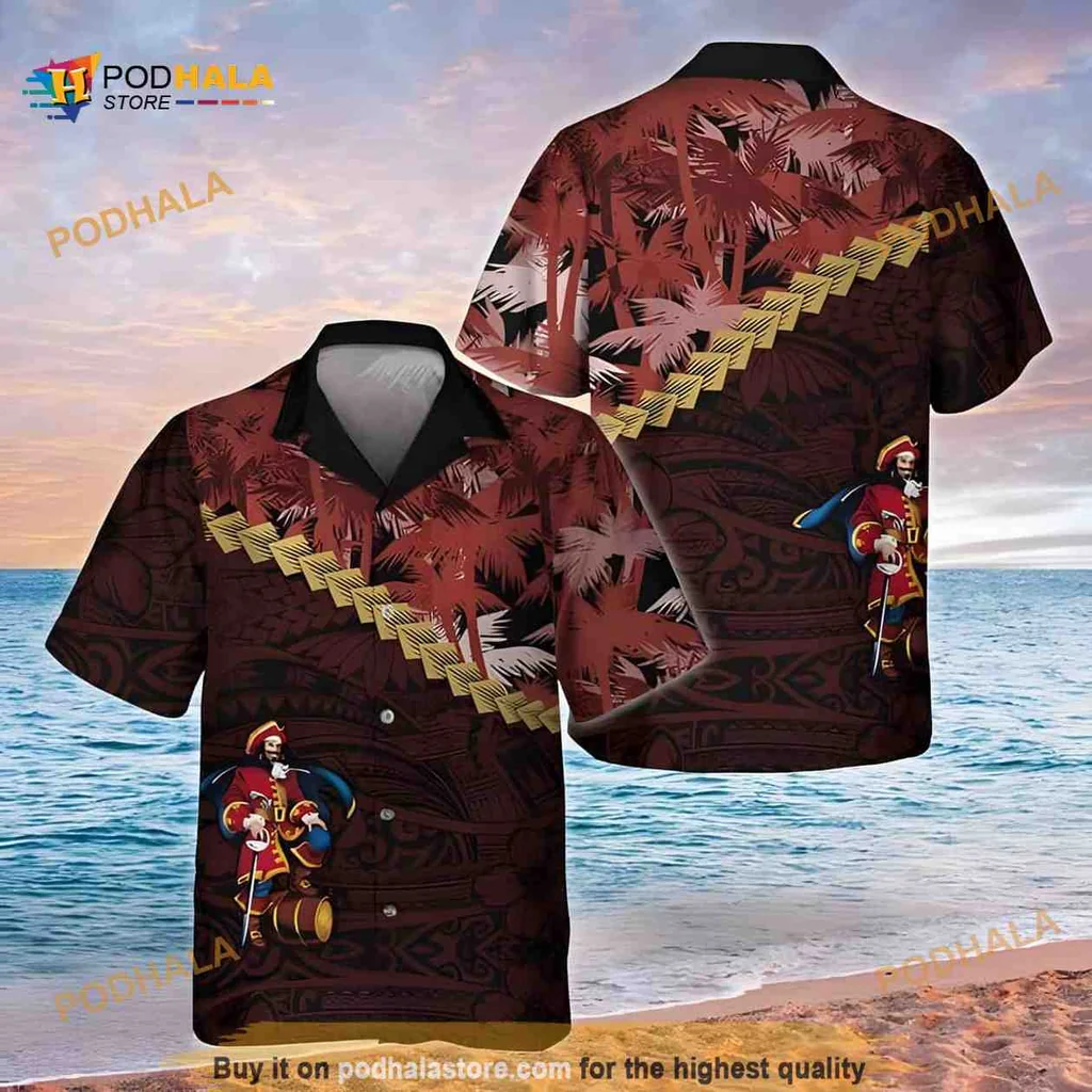 Captain Morgan Tropical Hawaiian Shirt With Palm Tree Polynesian Pattern