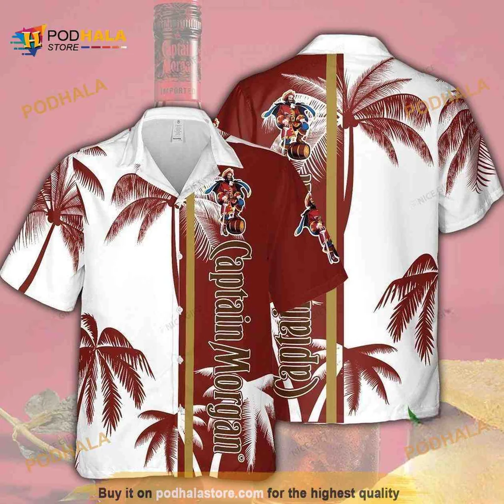 Captain Morgan Tropical Hawaiian Shirt With Pirate Design For Beach Trips