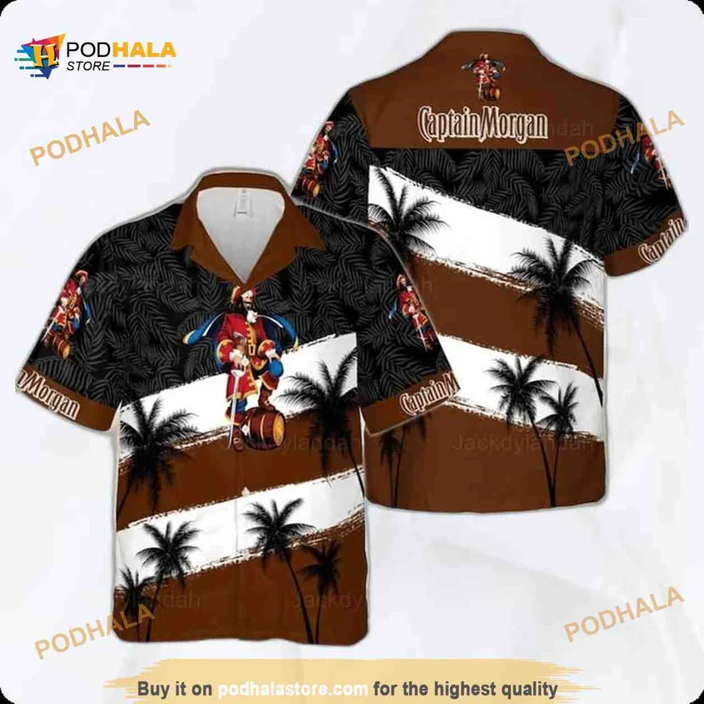 Captain Morgan Tropical Hawaiian Shirt With Playful Palm Tree Design