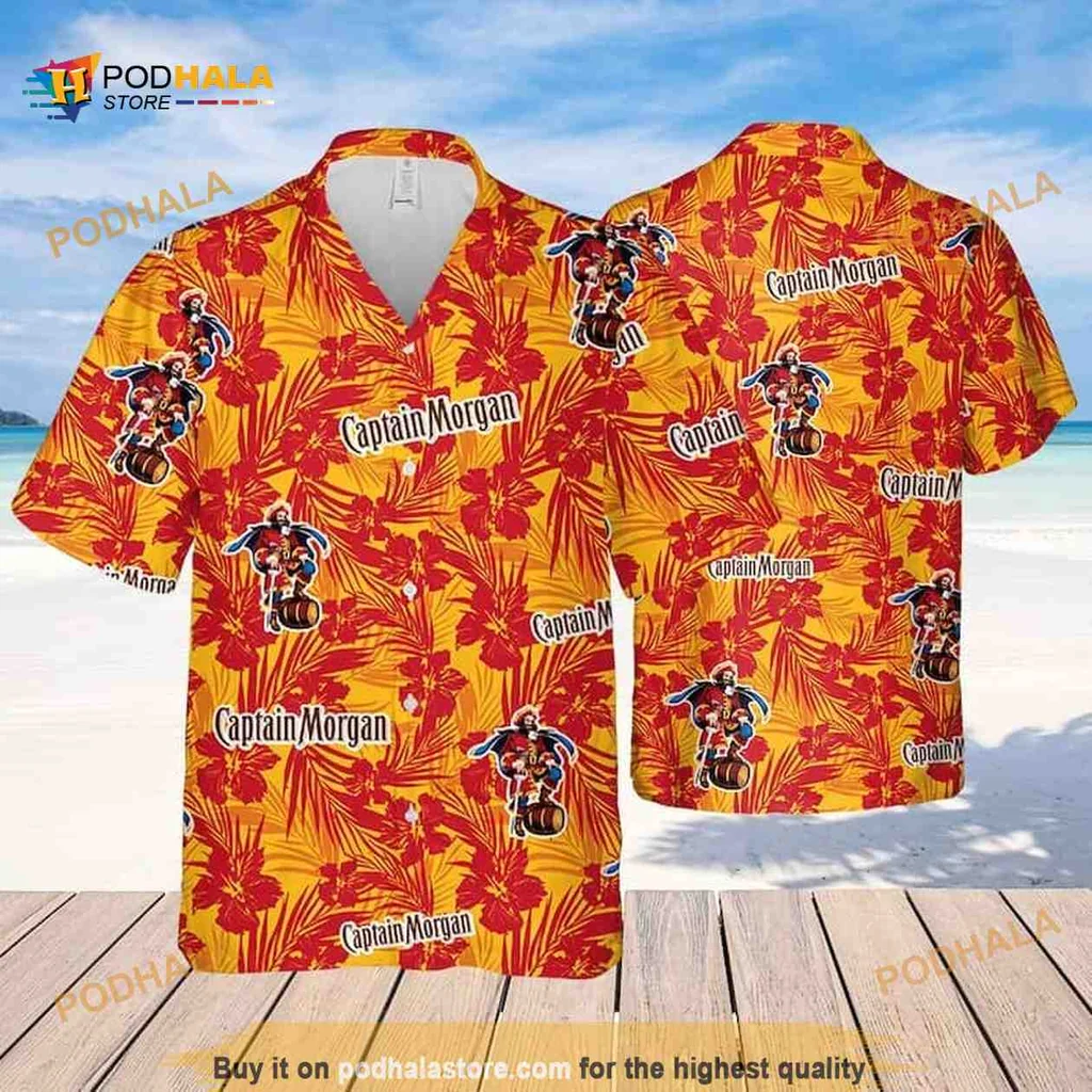 Captain Morgan Tropical Hawaiian Shirt With Vibrant Floral Design
