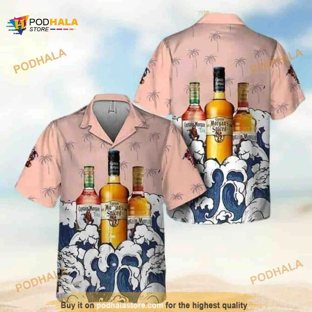 Captain Morgan Tropical Shirt With Vibrant Beach Waves Design