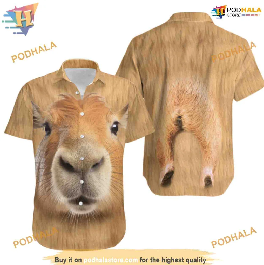 Capybara Face Hawaiian Shirt, Full Body Print Design