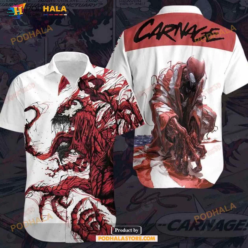 Carnage Red Symbiote Hawaiian Shirt, Vibrant Comic Inspired Design