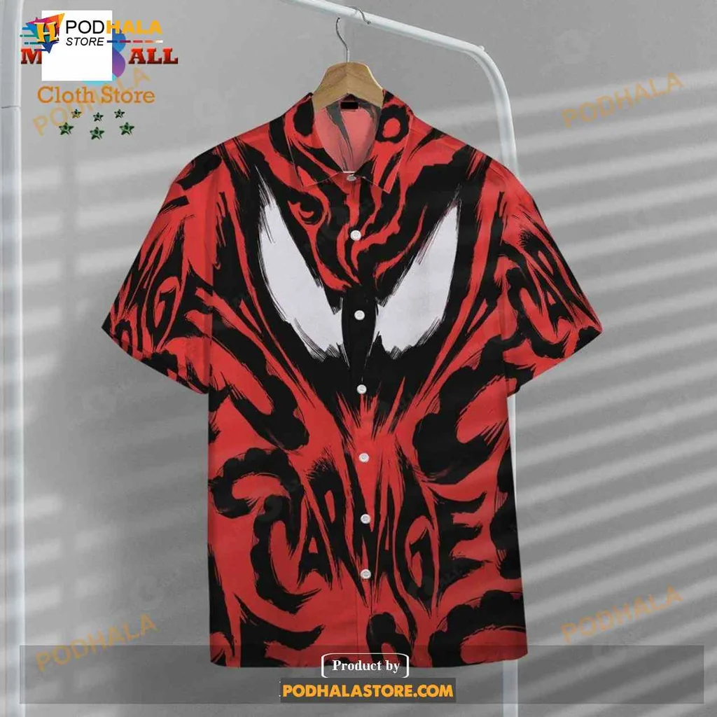 Carnage Symbiote Hawaiian Shirt With Bold Red And Black Design