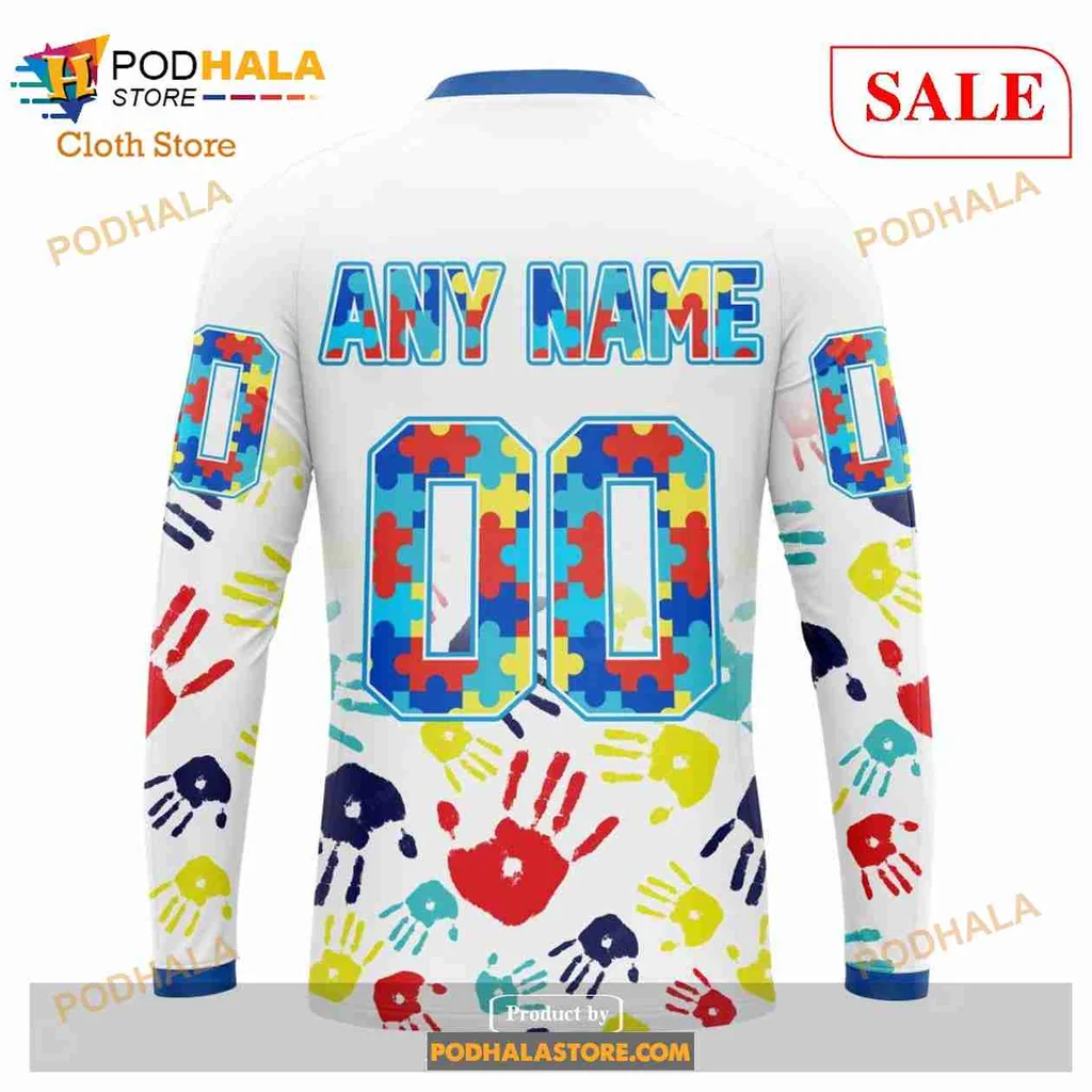Carolina Hurricanes Autism Awareness Hoodie Featuring Colorful Handprints - Product View 5 Carolina Hurricanes Autism Awareness Hoodie Featuring Colorful Handprints - Product View 5