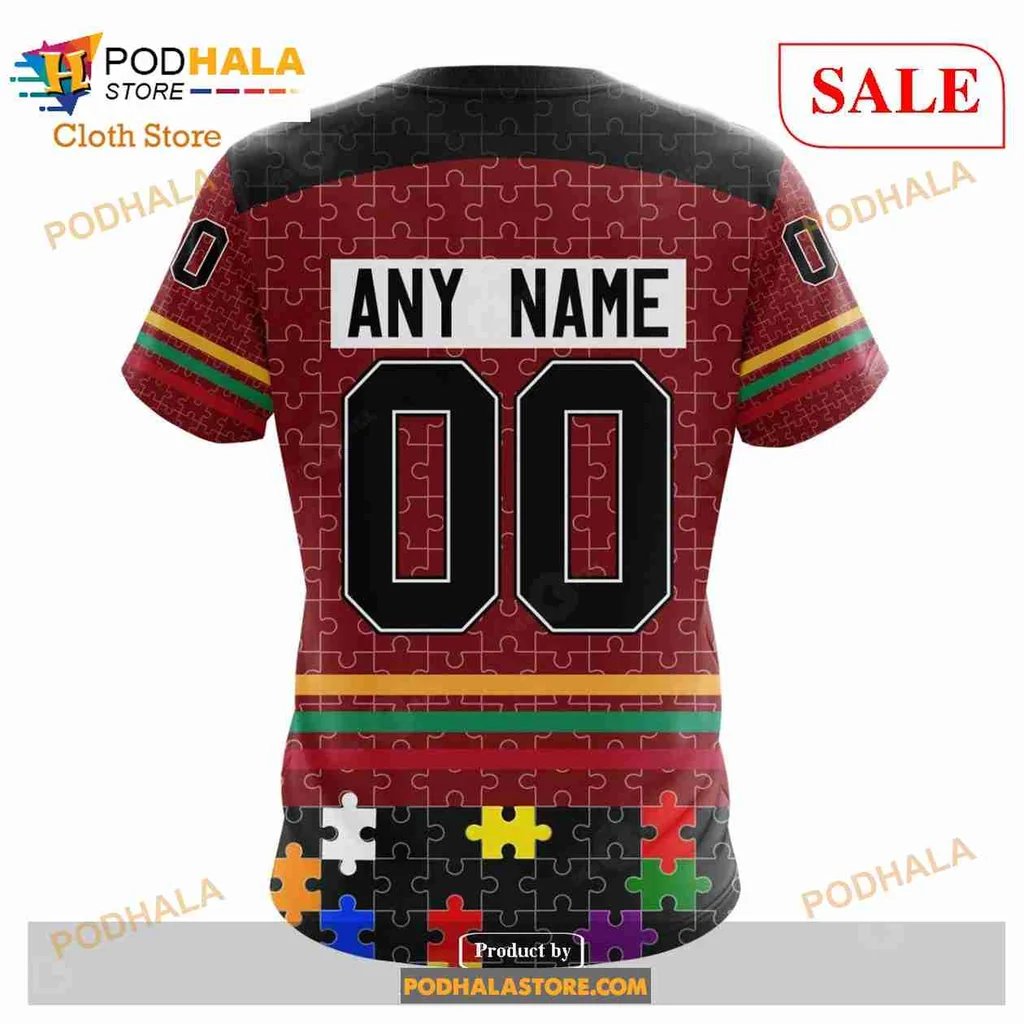 Carolina Hurricanes Autism Awareness Hoodie Featuring Colorful Puzzle Pieces - Product View 7 Carolina Hurricanes Autism Awareness Hoodie Featuring Colorful Puzzle Pieces - Product View 7
