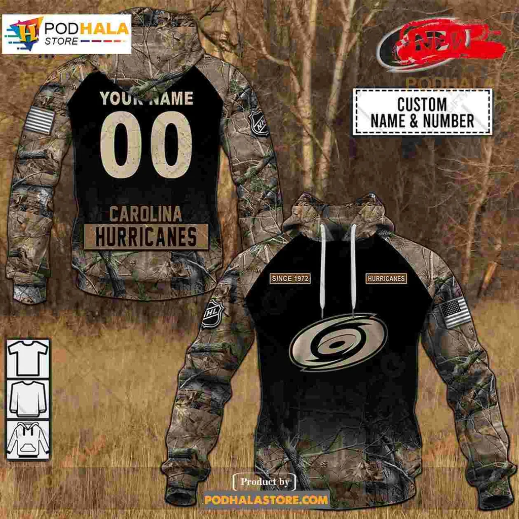 Carolina Hurricanes Camouflage Hoodie With Custom Name And Number