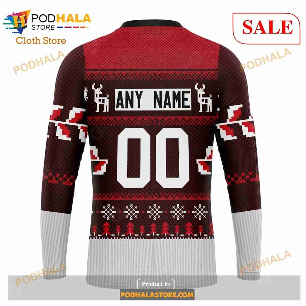 Carolina Hurricanes Christmas Hoodie, Festive 3d Design With Reindeer And Snowflakes - Product View 5 Carolina Hurricanes Christmas Hoodie, Festive 3d Design With Reindeer And Snowflakes - Product View 5