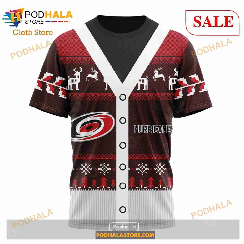 Carolina Hurricanes Christmas Hoodie, Festive 3d Design With Reindeer And Snowflakes - Product View 6 Carolina Hurricanes Christmas Hoodie, Festive 3d Design With Reindeer And Snowflakes - Product View 6