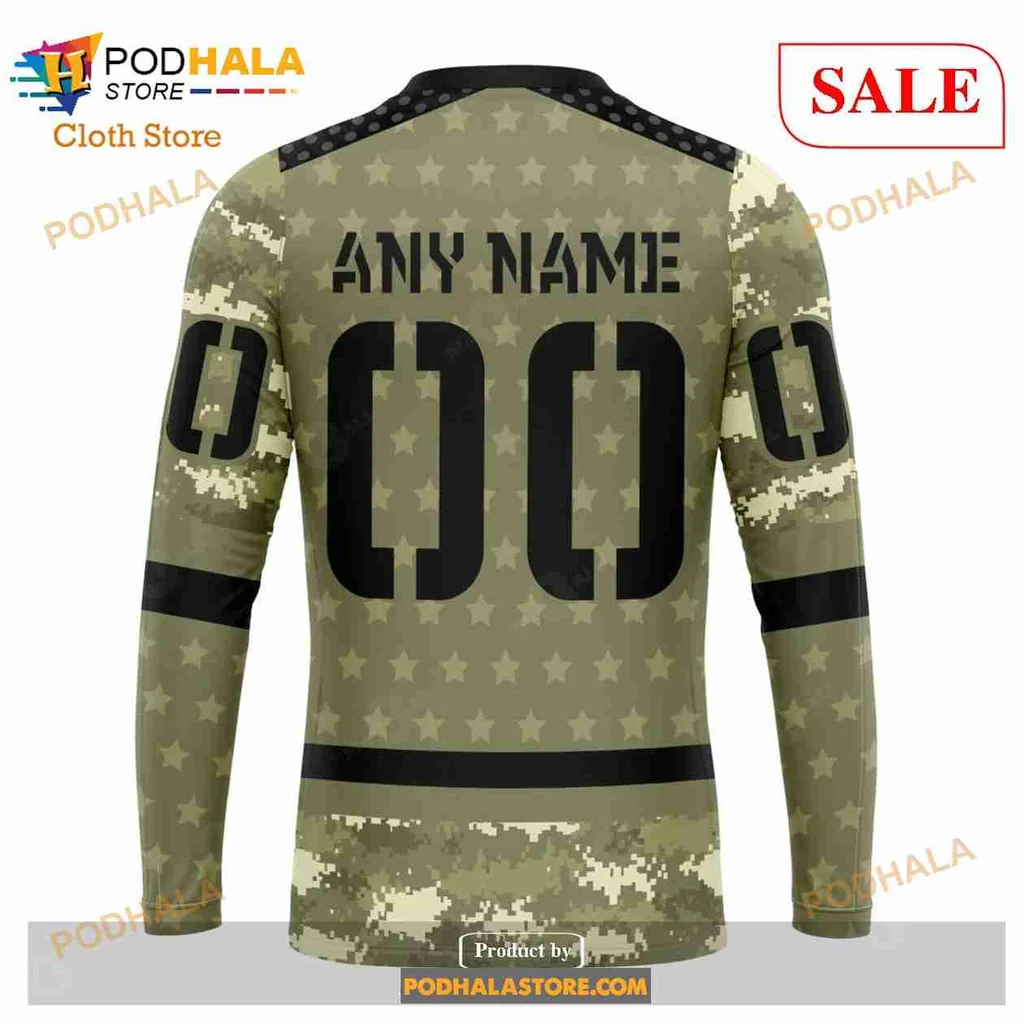Carolina Hurricanes Military Appreciation Hoodie, Camo Design With American Flag - Product View 5 Carolina Hurricanes Military Appreciation Hoodie, Camo Design With American Flag - Product View 5