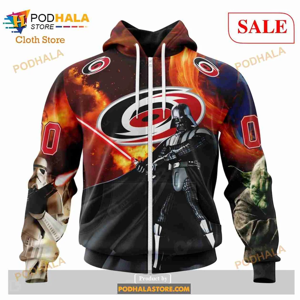Carolina Hurricanes Star Wars Hoodie With Darth Vader And Stormtroopers - View 1 Carolina Hurricanes Star Wars Hoodie With Darth Vader And Stormtroopers - View 1