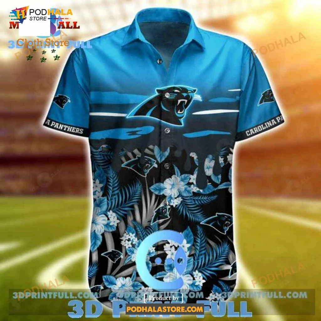 Carolina Panthers Aloha Shirt With Tropical Floral Design