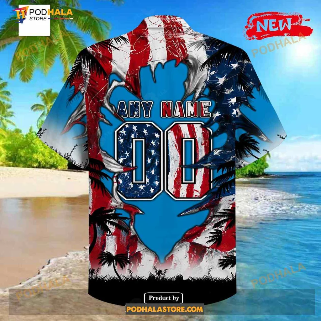 Carolina Panthers Demon Face Aloha Shirt With Us Flag Design Carolina Panthers Demon Face Aloha Shirt With Us Flag Design