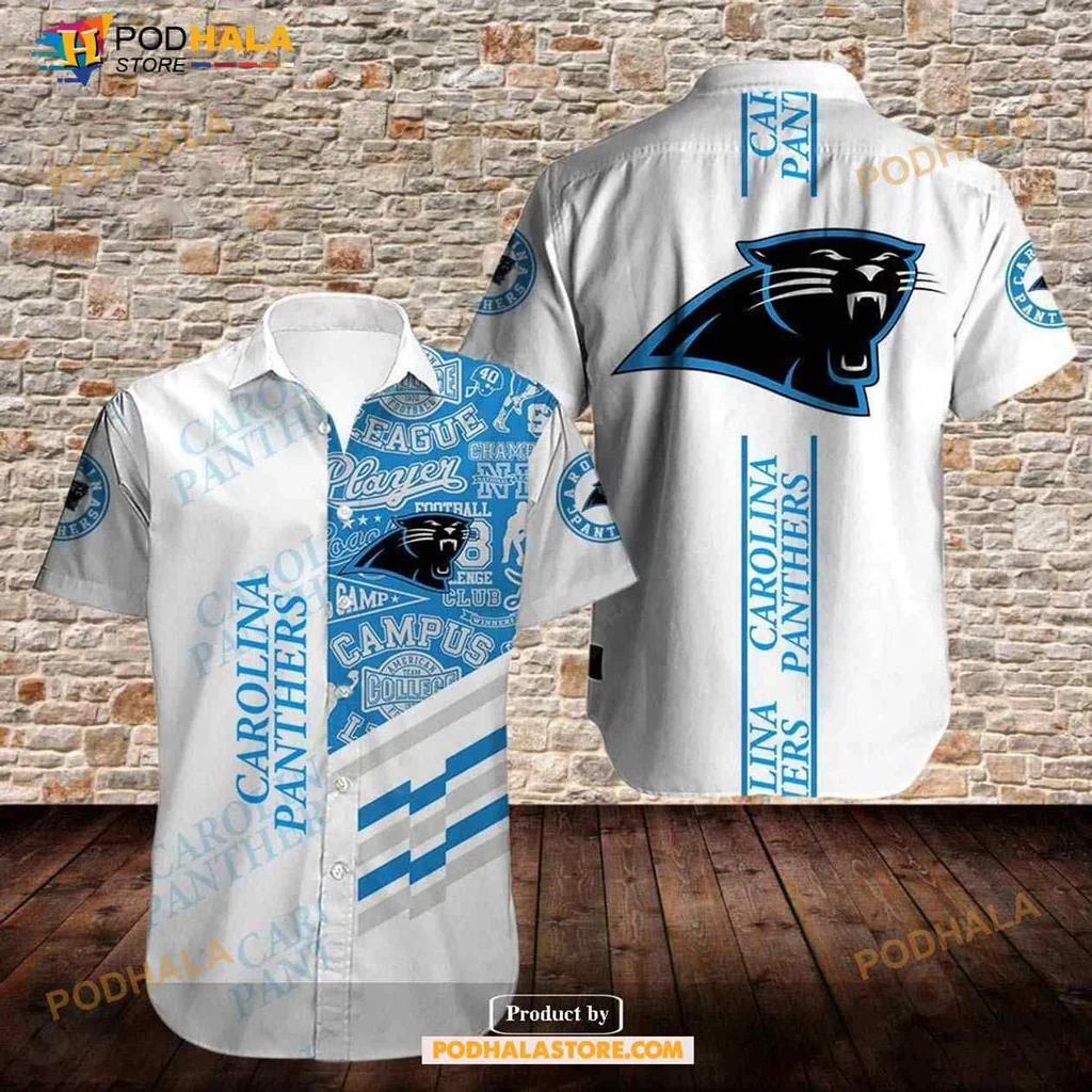 Carolina Panthers Fan Hawaiian Shirt, Tropical Blue And White Design
