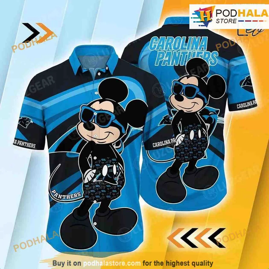 Carolina Panthers Hawaiian Shirt Featuring Cartoon Character And Team Colors