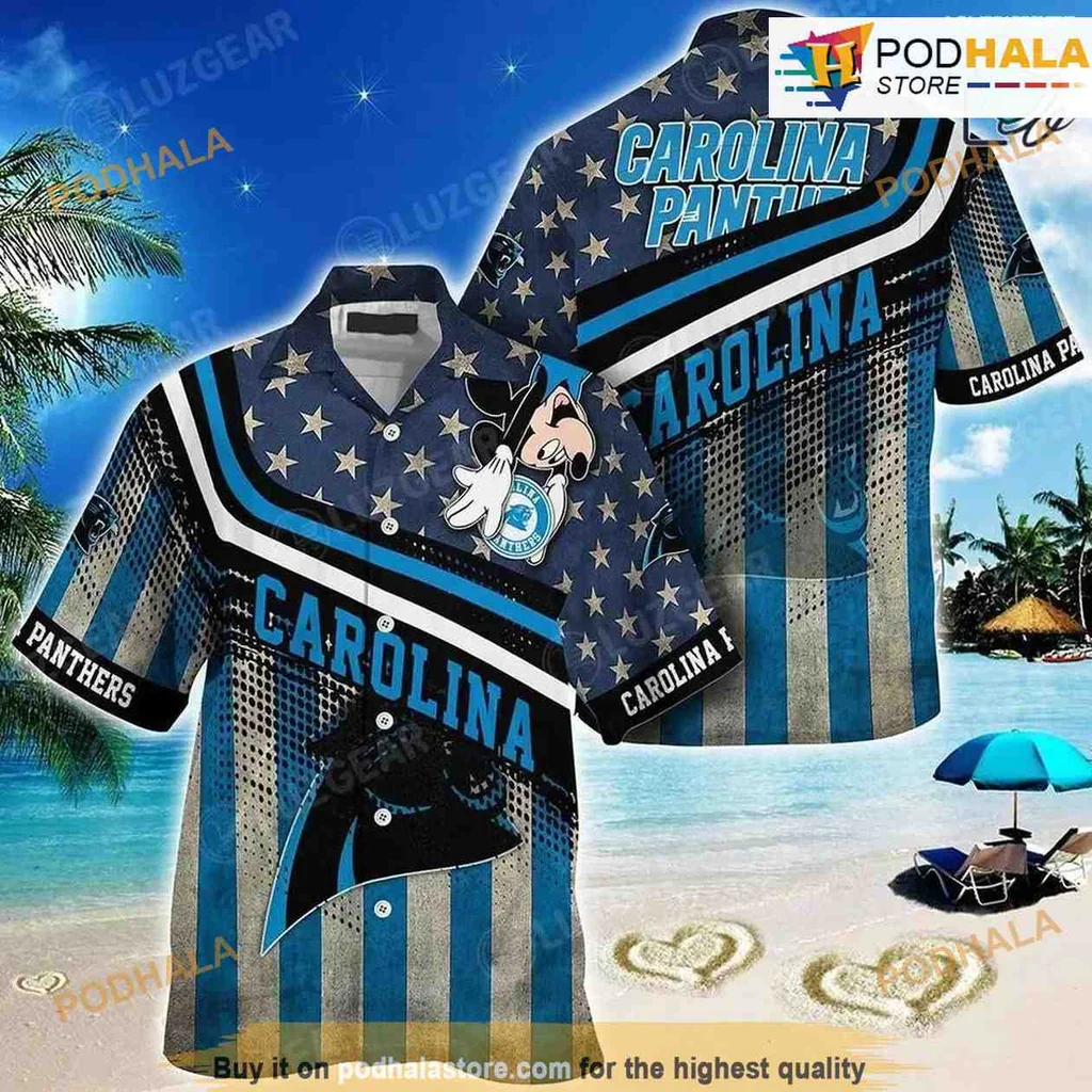 Carolina Panthers Hawaiian Shirt With American Flag Design