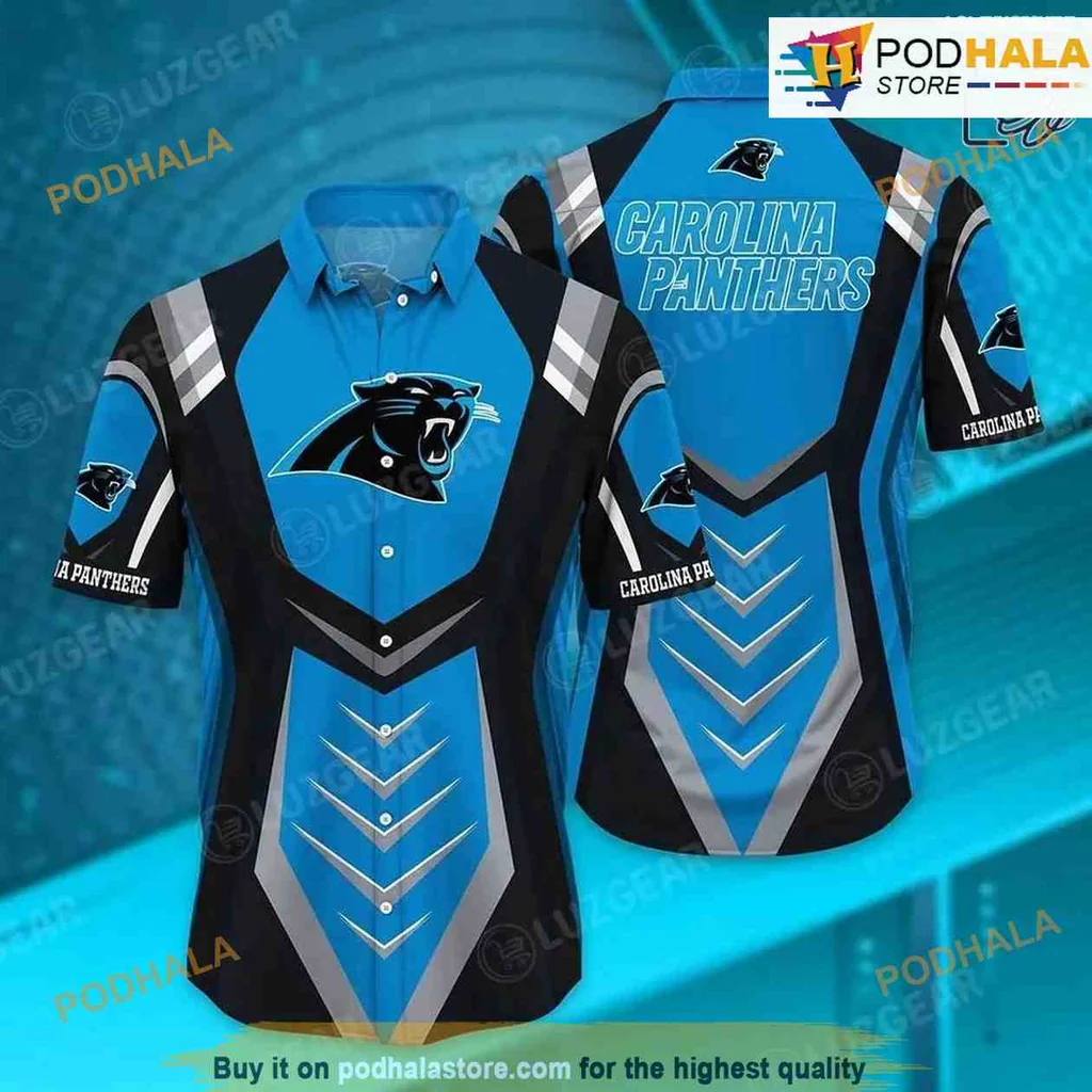 Carolina Panthers Hawaiian Shirt With Bold Logo And Geometric Patterns