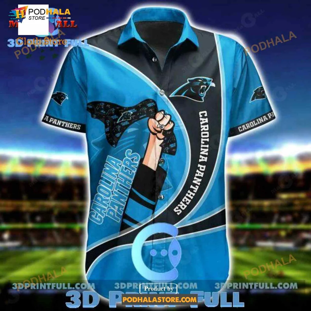 Carolina Panthers Hawaiian Shirt With Panther Head And Fist Design