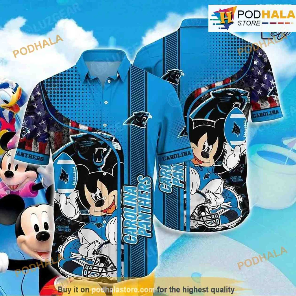 Carolina Panthers Mickey Mouse Hawaiian Shirt With Patriotic Design