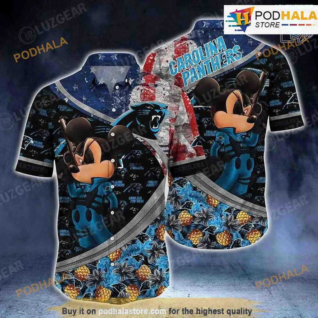 Carolina Panthers Mickey Mouse Hawaiian Shirt With Tropical Design