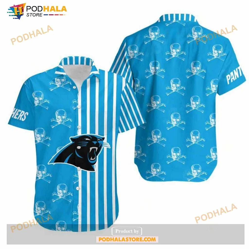 Carolina Panthers Skull Hawaiian Shirt With Bold Logo And Stripes