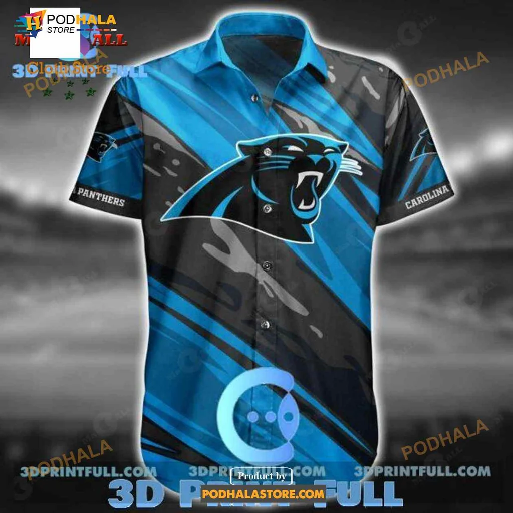Carolina Panthers Summer Hawaiian Shirt With Bold Blue Stripes