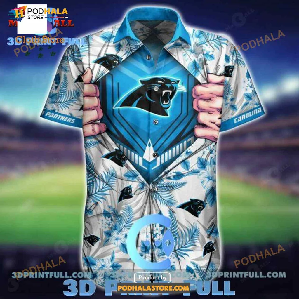 Carolina Panthers Tropical Aloha Shirt With Bold Floral Design Carolina Panthers Tropical Aloha Shirt With Bold Floral Design