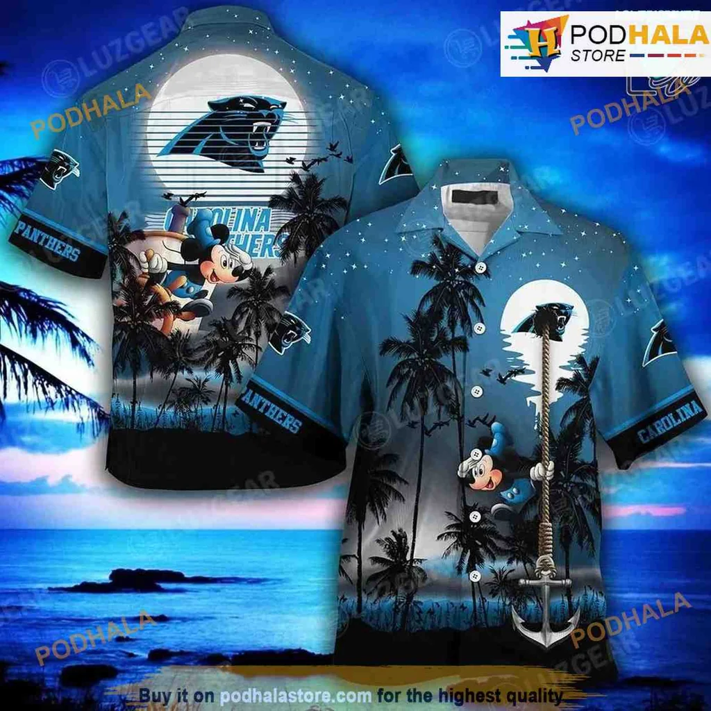 Carolina Panthers Tropical Hawaiian Shirt With Mickey Mouse Design