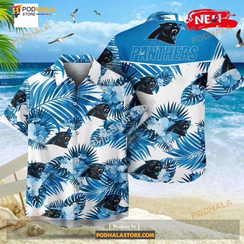 Carolina Panthers Tropical Hawaiian Shirt With Palm Leaves And Logo