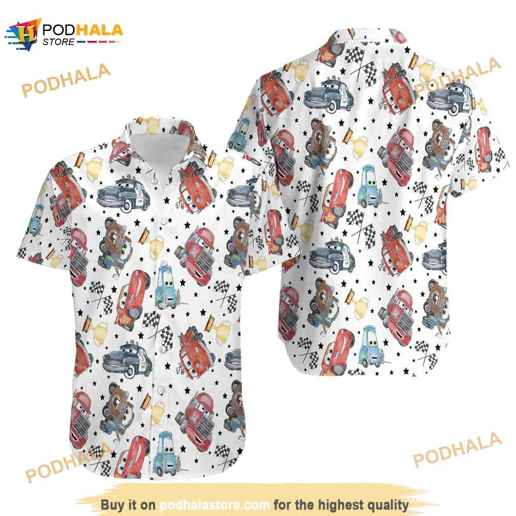 Cars Cartoon Tropical Hawaiian Shirt Featuring Lightning Mcqueen And Doc Hudson