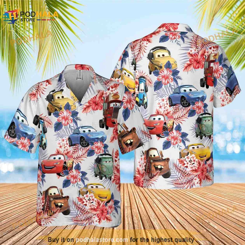 Cars Tropical Hawaiian Shirt Featuring Lightning Mcqueen And Floral Patterns